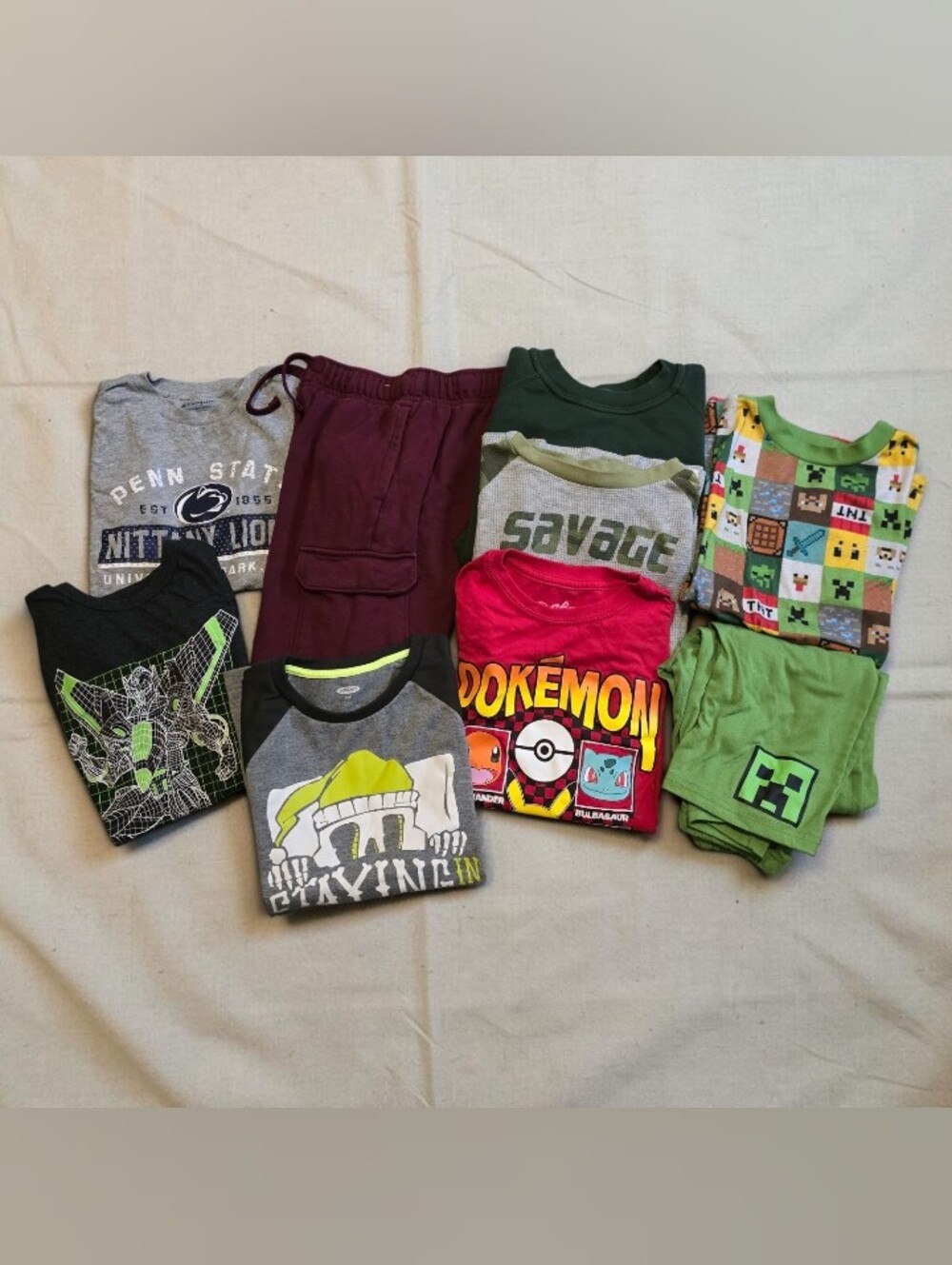 9pc Boys Sz 8/10 Graphic T-Shirts and Jogger Pants Minecraft Pajamas Bundle
